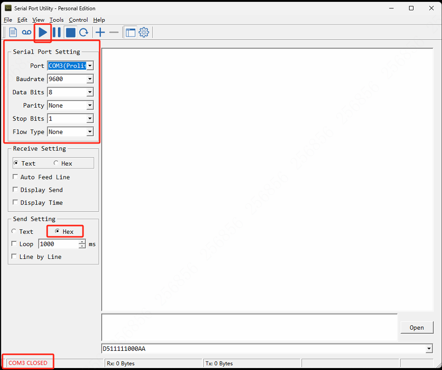 3 commands for serial port utility and any other software to control